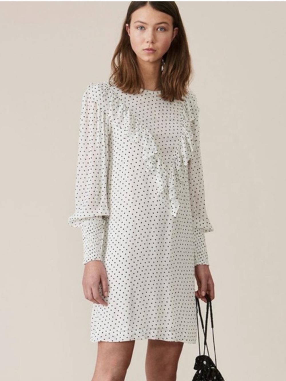 GANNI ♥️ Georgette ❤️ White and Black Polka Dot Dress